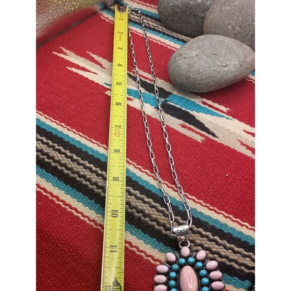 Huge 2.5" Long Handmade Sterling Silver Pink Conch Snake Eye Turquoise Cluster M - Picture 6 of 8